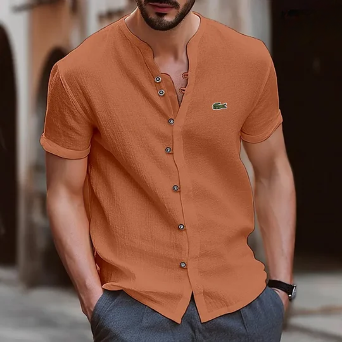 Chemise Henley texturée à boutons L.C - Vente de liquidation