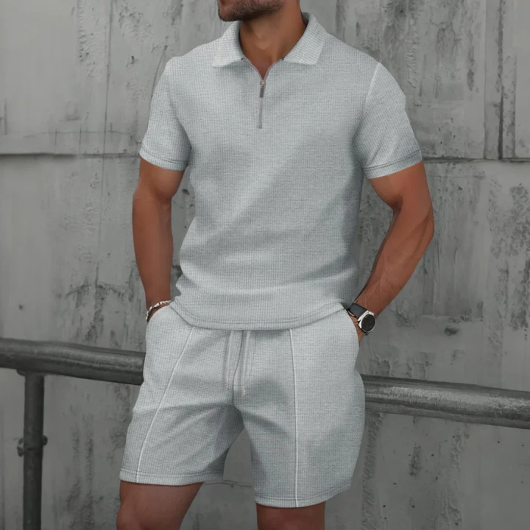 Ensemble coordonné IBIZA – Polo zippé et short en maille douce