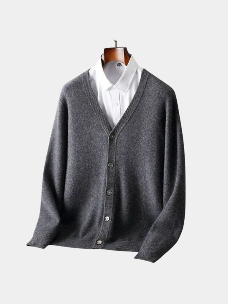 Men's V-Neck Merino Wool Cardigan - Cross & Crown