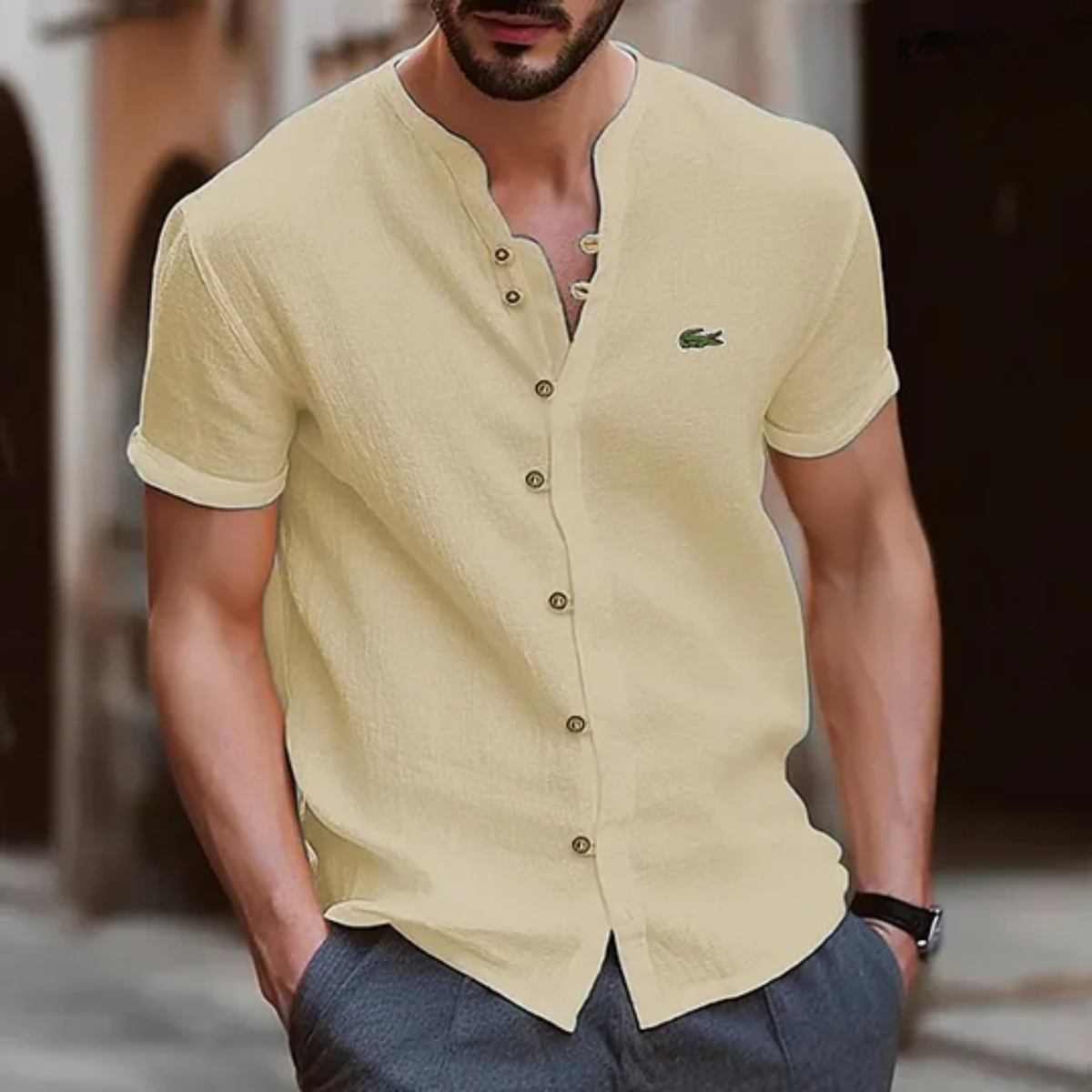 Chemise Henley texturée à boutons L.C - Vente de liquidation