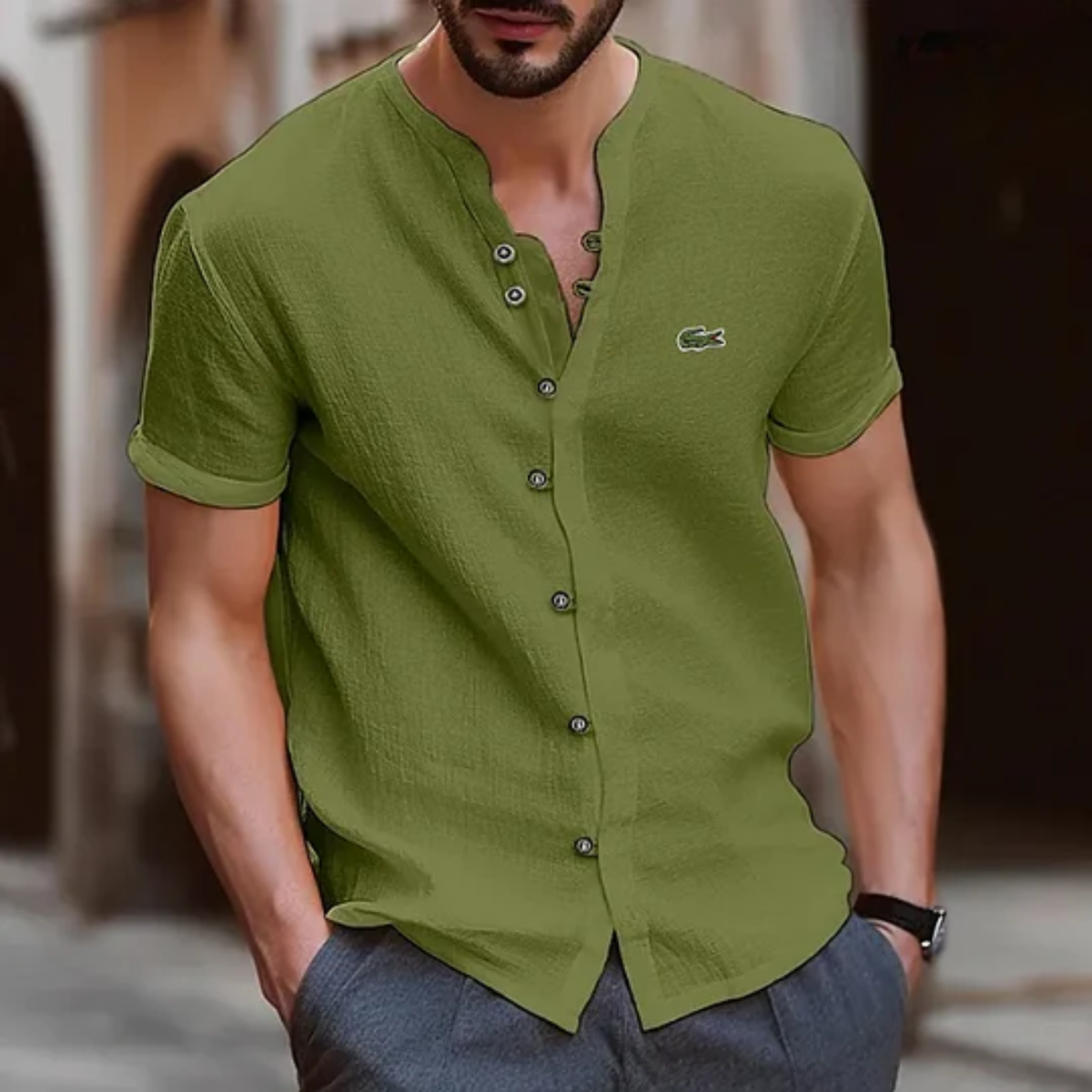 Chemise Henley texturée à boutons L.C - Vente de liquidation