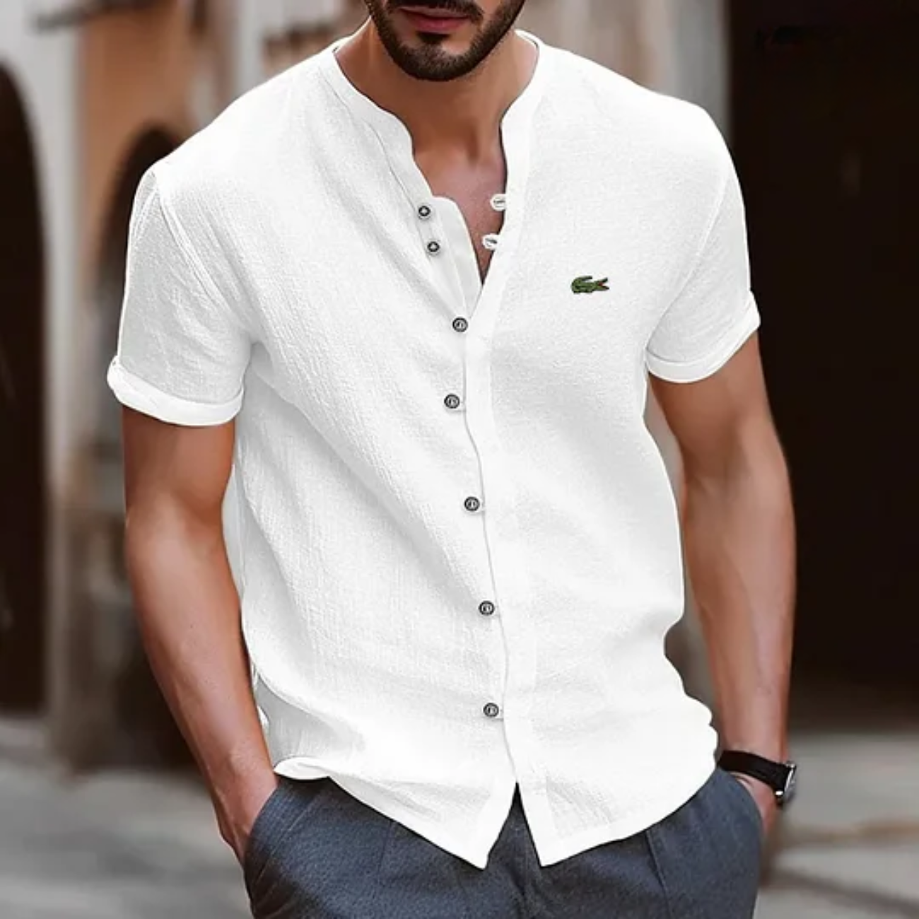 Chemise Henley texturée à boutons L.C - Vente de liquidation