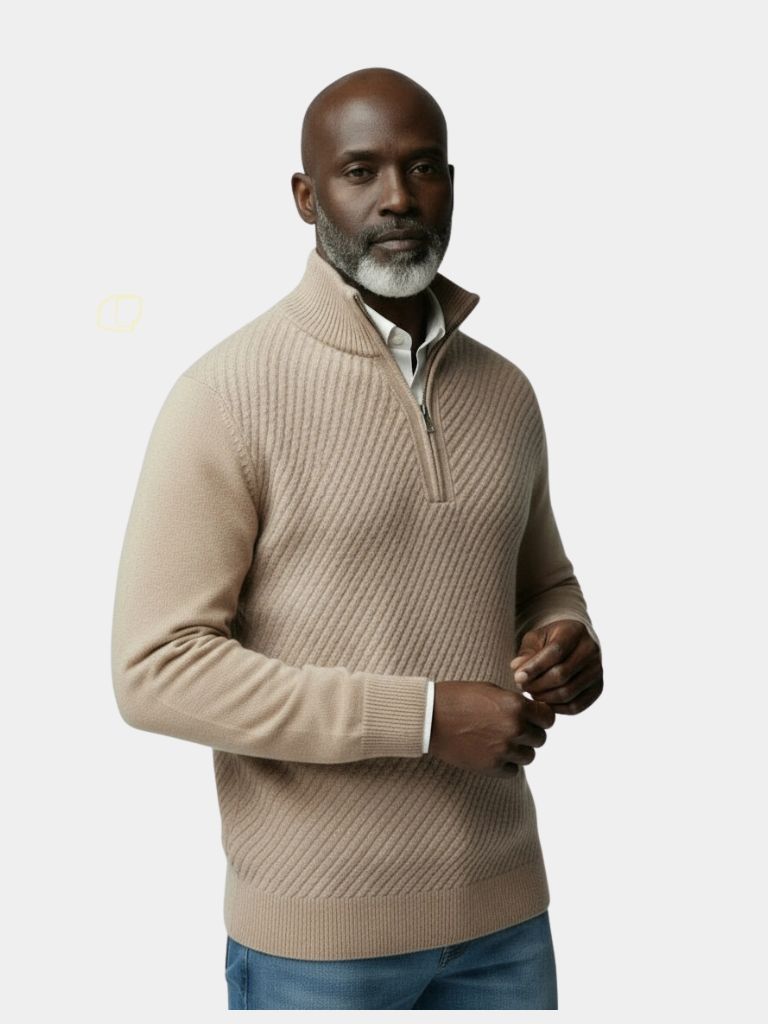Pull en Laine Rayé à Col Zippé - Cross & Crown