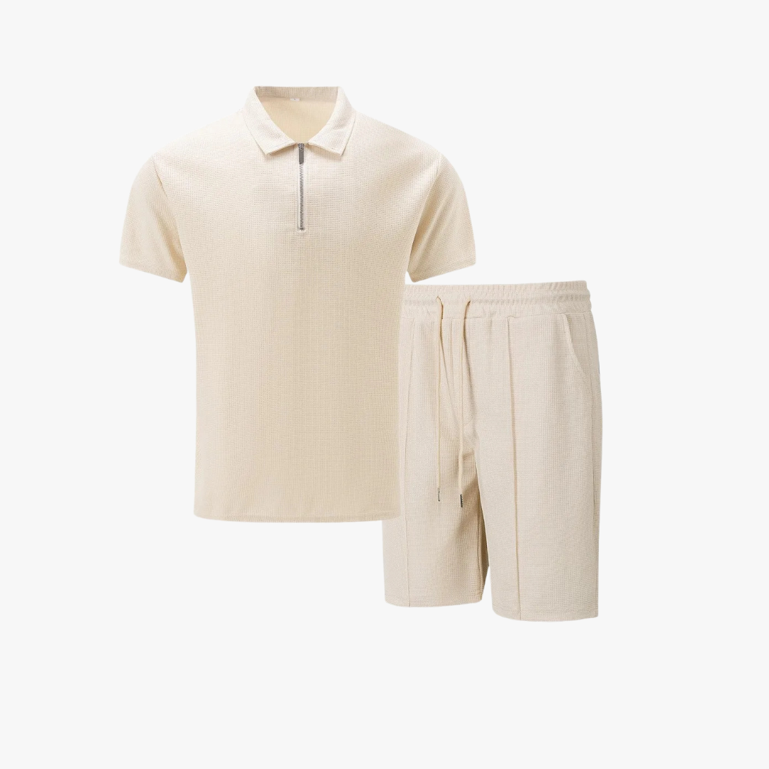 Ensemble coordonné IBIZA – Polo zippé et short en maille douce