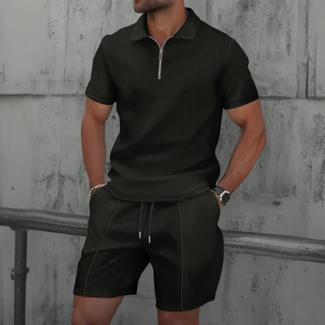 Ensemble coordonné IBIZA – Polo zippé et short en maille douce