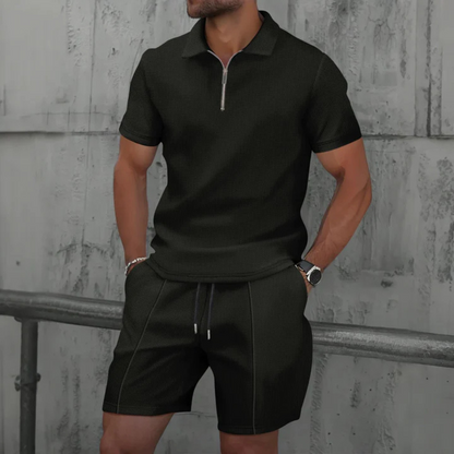 Ensemble coordonné IBIZA – Polo zippé et short en maille douce