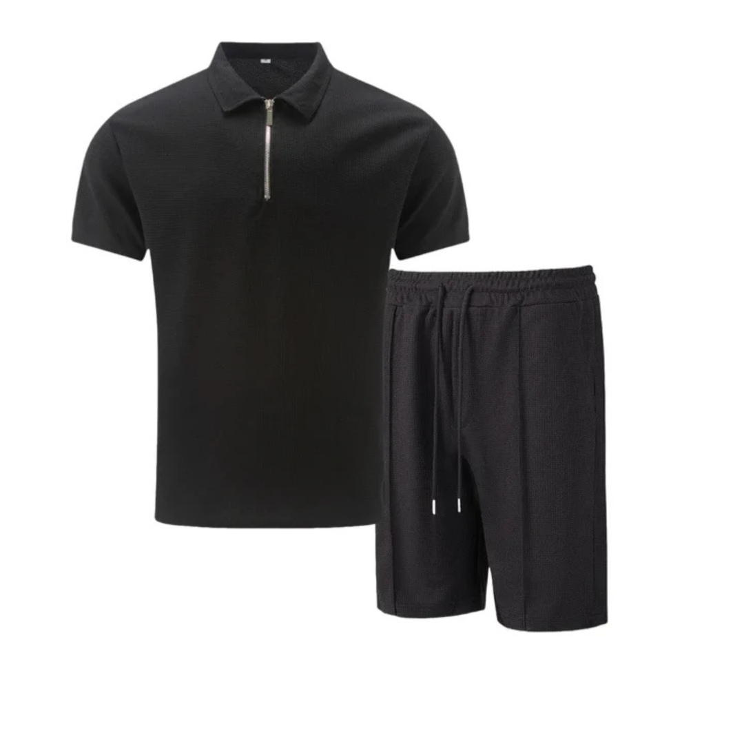 Ensemble coordonné IBIZA – Polo zippé et short en maille douce