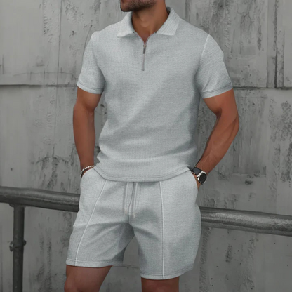 Ensemble coordonné IBIZA – Polo zippé et short en maille douce