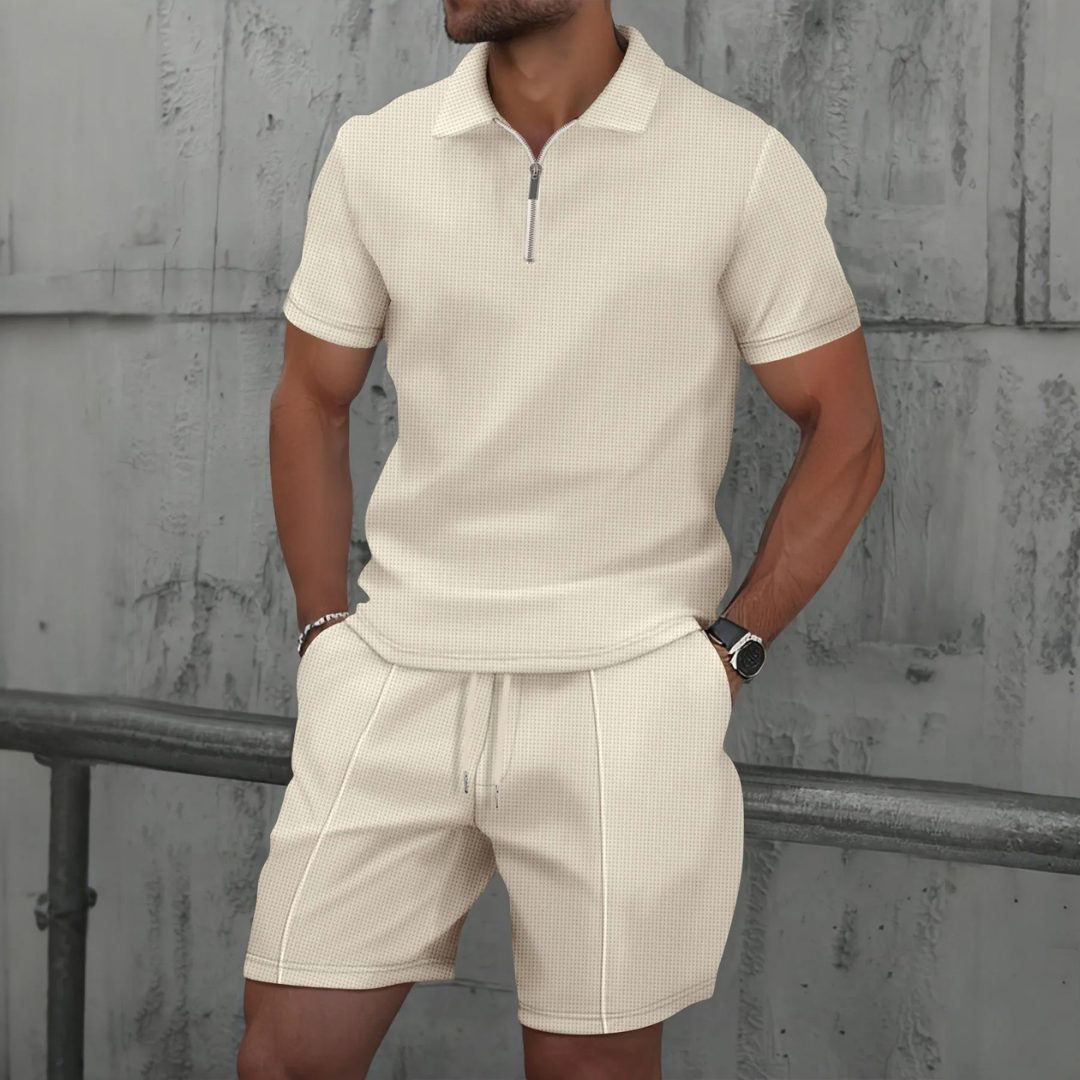 Ensemble coordonné IBIZA – Polo zippé et short en maille douce