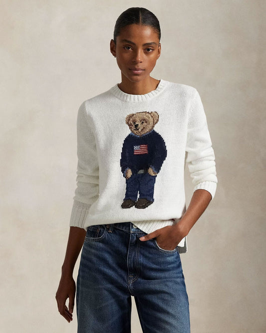 Pull col rond en lin et coton à motif Polo Bear R.L