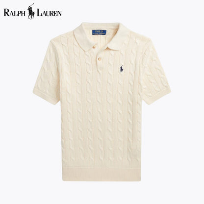 R.L Cable-Knit Cotton Polo-Collar Sweater