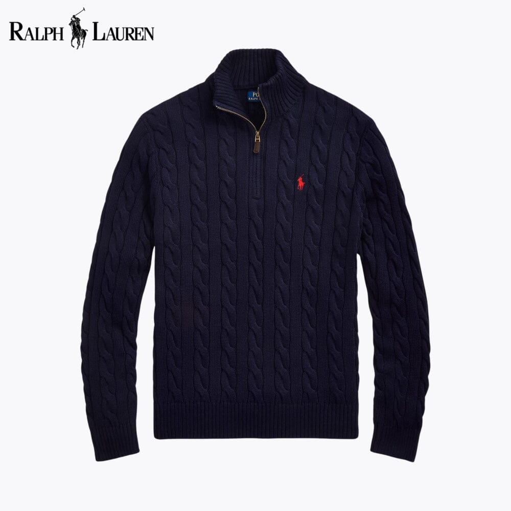 Pull quart de zip en coton tricot torsadé R.L. Chunky