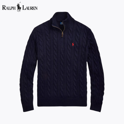 Pull quart de zip en coton tricot torsadé R.L. Chunky