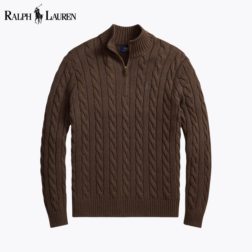 Pull quart de zip en coton tricot torsadé R.L. Chunky