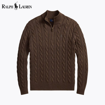 Pull quart de zip en coton tricot torsadé R.L. Chunky