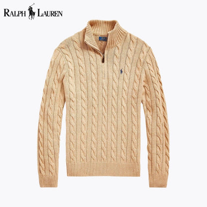 Pull quart de zip en coton tricot torsadé R.L. Chunky