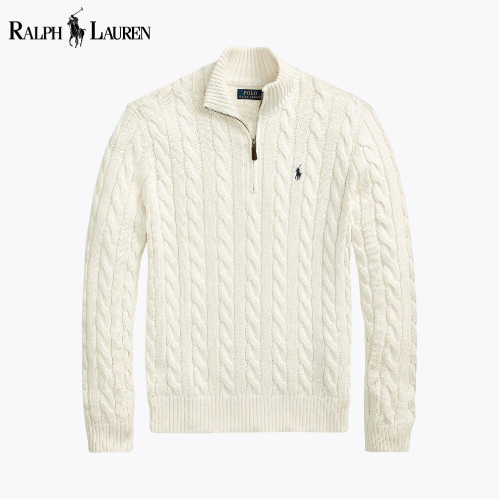 Pull quart de zip en coton tricot torsadé R.L. Chunky