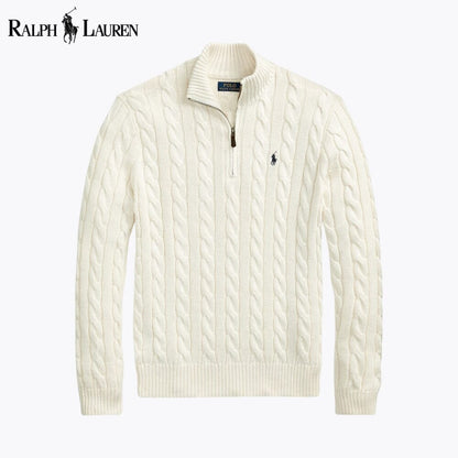 Pull quart de zip en coton tricot torsadé R.L. Chunky