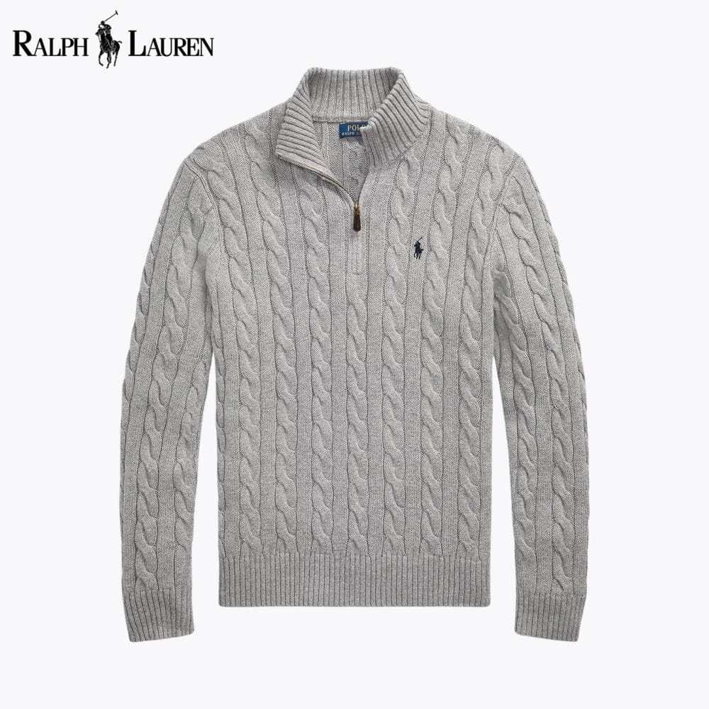 Pull quart de zip en coton tricot torsadé R.L. Chunky